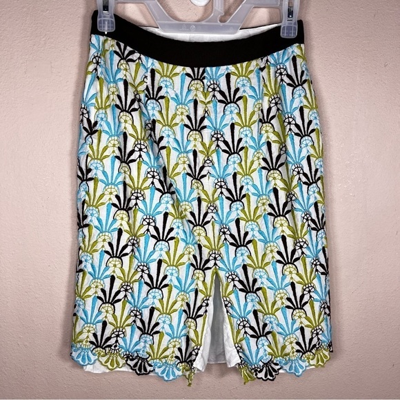 XS MILLY PENCIL SKIRT COTTON EMBROIDERED BOHO LINED BLUE TEAL WHITE GREEN - Picture 4 of 10